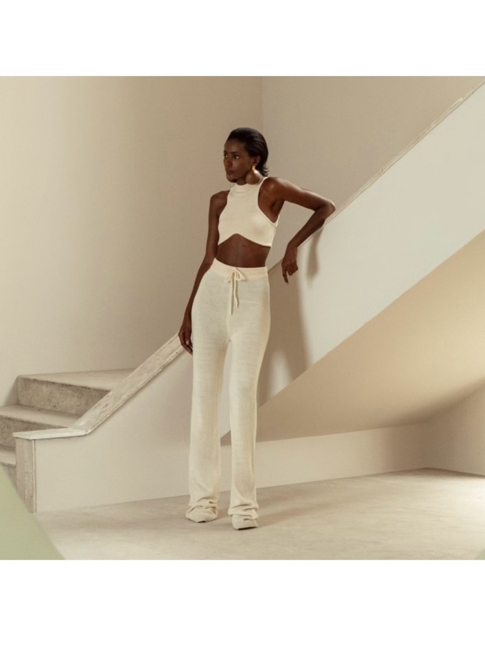 2 Pc SET Andrea Iyamah NWT Ally Cream Tusk Crop Top and High Waist pant